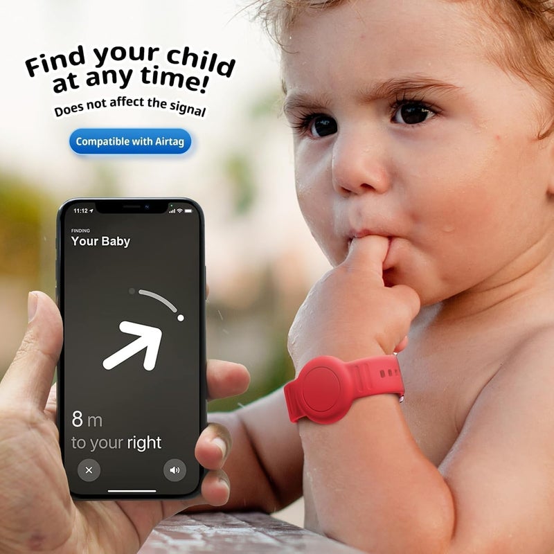 Foweroty for AirTag Bracelet for Kids, Waterproof Cute Print for Air tag Holder for Kids with Soft Silicone Full Coverage Anti-Lost Hidden for Airtag Wristband Accessories for Child, Red - Image 5